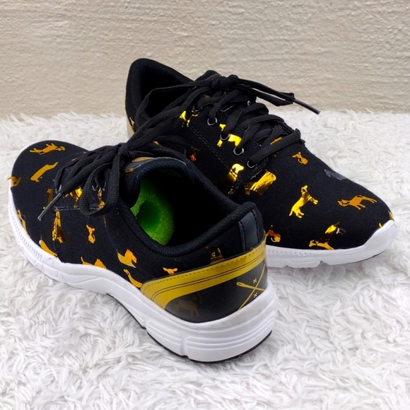 Inkkas FlexAires Black Gold Puppy  DesignCanvas Round Toe Lace Up Sneaker Shoe - Picture 16 of 16
